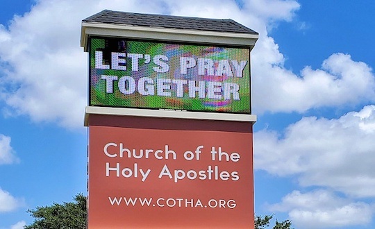 Church of holy spostles outdoor sign by national signs, a sign company in houston, texas.