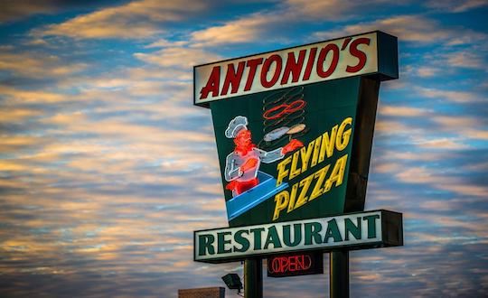 Antonio's Flying Pizza Restaurant LED sign by national signs, a sign company in houston, texas.