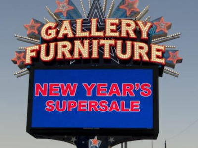 Gallery Furniture sign delivered by National Signs -- one of the leading sign companies in Houston Texas