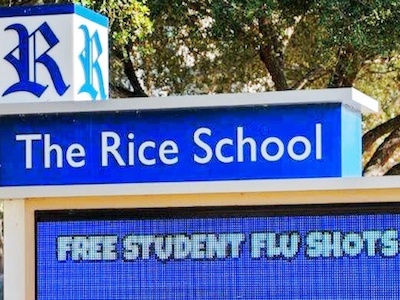 Rice School in Houston utilizing a custom LED sign to communicate important messages