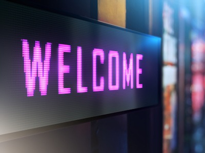 LED board with a Welcome message that can be installed by National Signs providing Daktronics LED board services