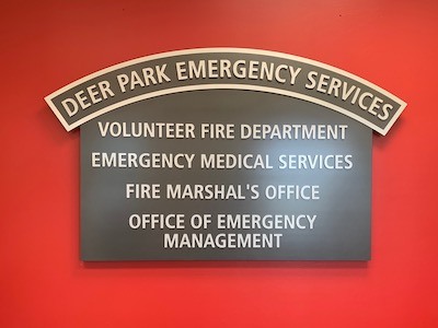 Deer Park Emergency Services indoor office sign supplied by National Signs in Houston, TX