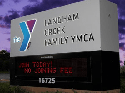 Scrolling marquee sign featured for a YMCA location in Houston