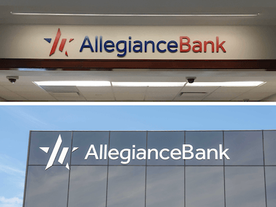 Interior and exterior signage made for Allegiance Bank in Texas