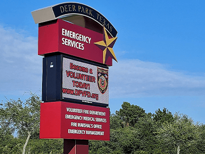 Outdoor digital signage displays, like this one for Deer Park Fire and Rescue, are great investments for your business.