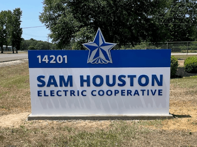 This Sam Houston Electric Cooperative sign is one of the custom sign creations crafted by National Signs