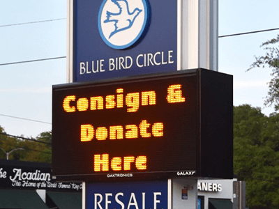 This sign for Blue Bird Circle Resale store is one of the many led signs Houston has to offer.