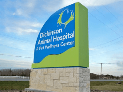 This fun Dickinson Animal Hospital sign is a great example of creative outdoor signage