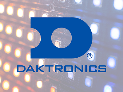 Daktronics logo over a close-up of LED Pixels