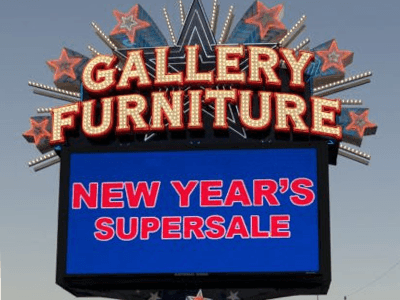 Gallery Furniture digital sign designed, fabricated, and installed by National Signs