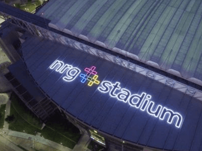 Aerial shot of the NRG Stadium signage made by National Signs.