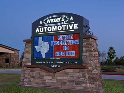 Digital monument sign for Webb’s Automotive that was designed, fabricated, and installed by National Signs.
