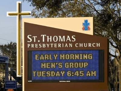 Outdoor sign for St. Thomas Presbyterian Church.