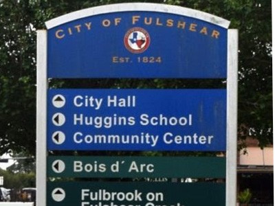 Wayfinding sign for the City of Fulshear, Texas, fabricated by National Signs