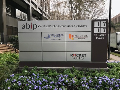 Office park monument sign in Houston designed, fabricated, and installed by National Signs.